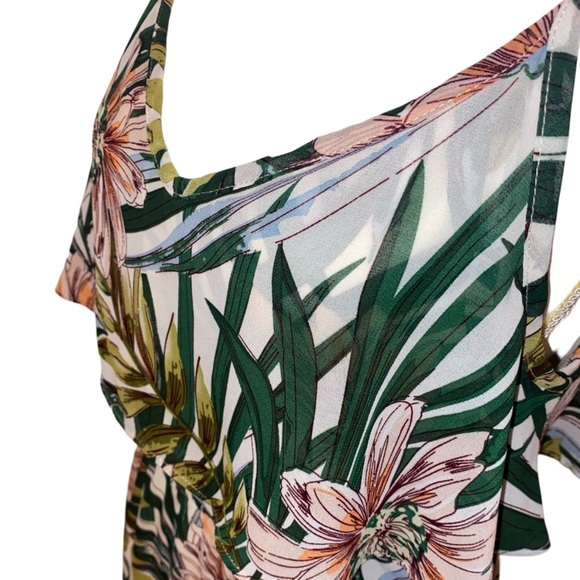 IJoah Brand Maxi Dress Tropical Floral Pattern, Spaghetti Straps, Ruffles, SZ  M - Picture 5 of 6